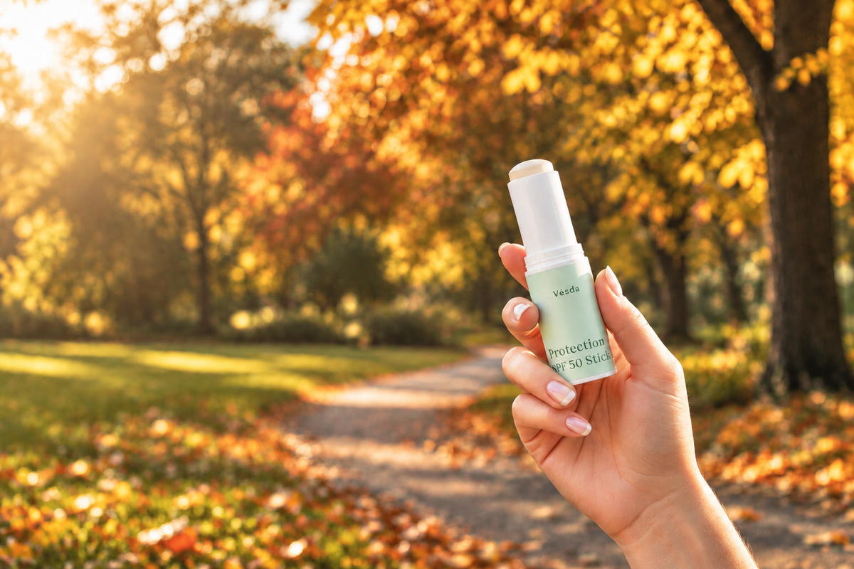High-resolution Vésda SPF50 autumn park hero image